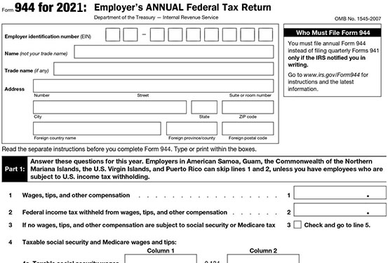 IRS Form 944 for 2021