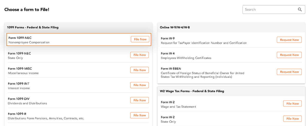 Choose the Form 1099 NEC / MISC from Dashboard