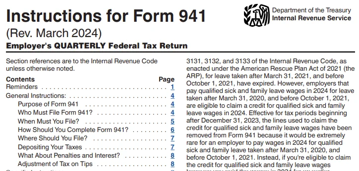 Form 941 instructions