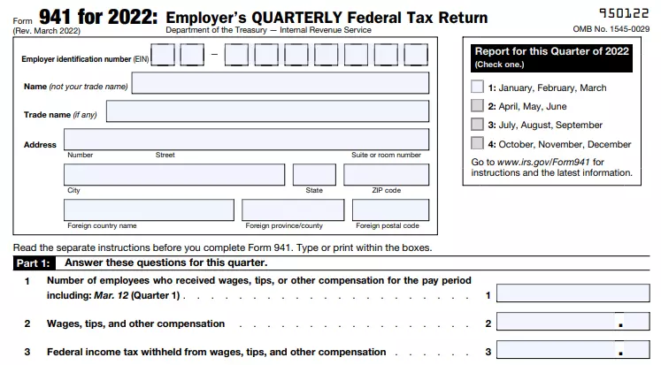 IRS Form 941 for 2022