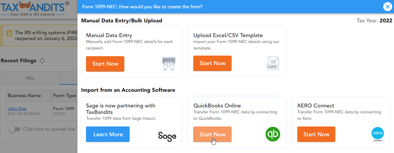 Select “Quickbooks online”